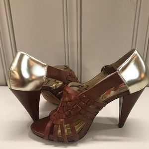 Miss Sixty brown and gold heeled sandals size 7